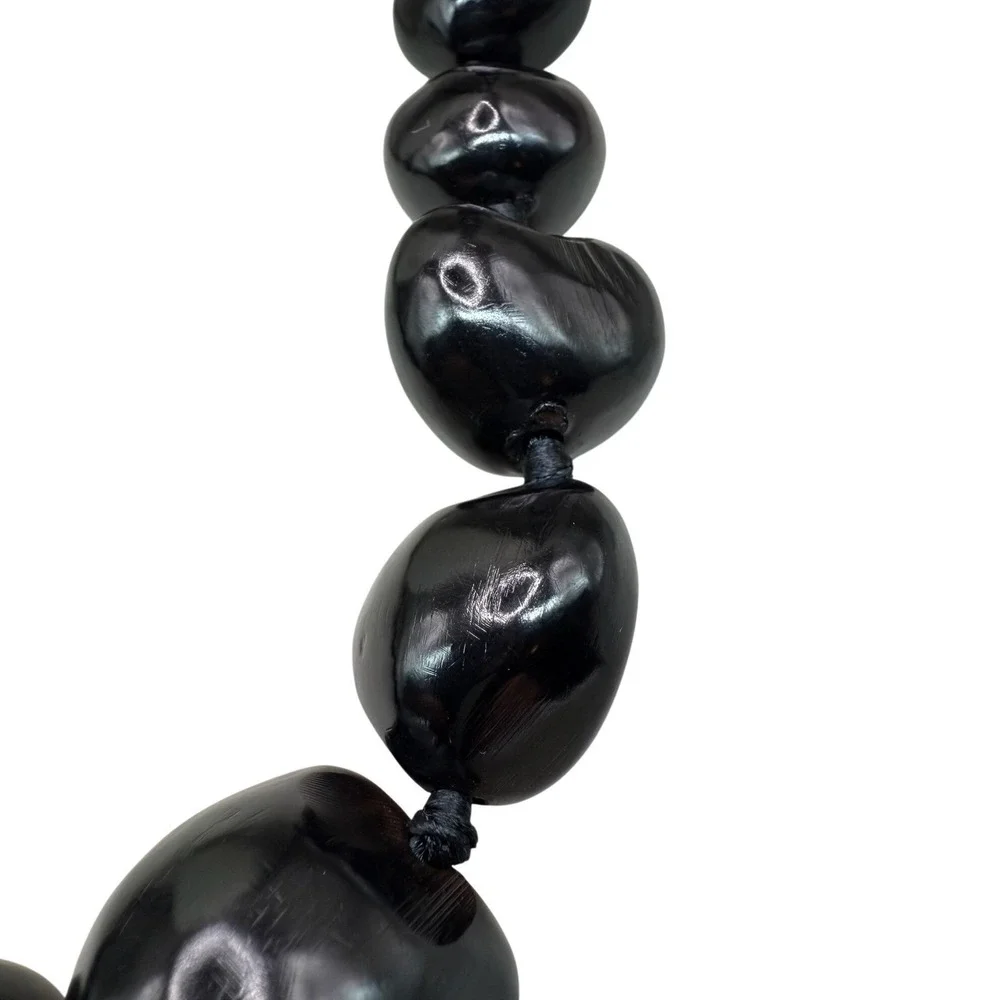Hawaiian‎ Kukui Nut Lei Necklace Black Shiny 35